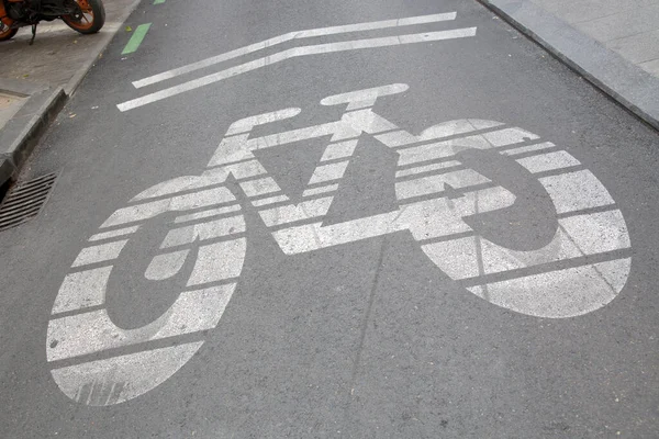 Bike Lane Sign Street Madrid Spanien — Stockfoto