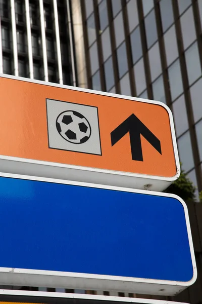 Orange Blue Football Sign Arrow — Stock Photo, Image