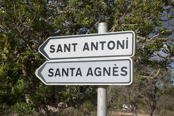 Sant Antoni Santa Agnes Signpost Ibiza Spain — Stock Photo, Image