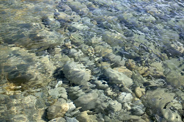 Water Reflection Cove Beach Ibiza Spain Stock Picture