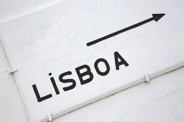 Sinal Seta Lisboa Fundo Branco — Fotografia de Stock