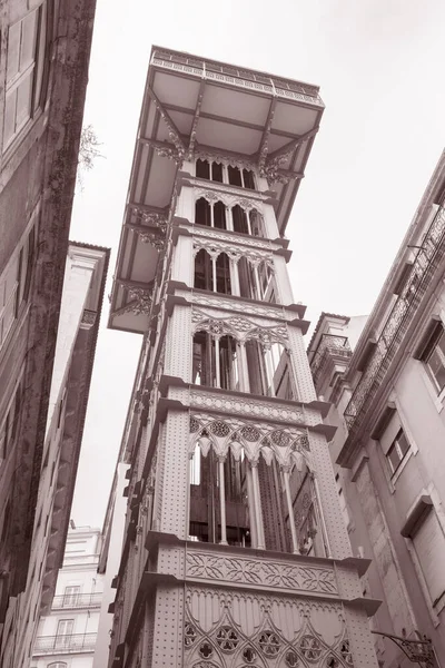 Santa Justa Elevador Lift Lisbon Portugal Black White Sepia Tone — стоковое фото