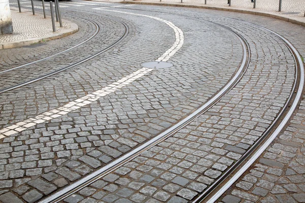 Kurve Auf Straßenbahngleis Lissabon Portugal — Stockfoto