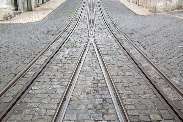 Funicular Tram Tracks Rua Bica Duarte Belo Street Lisbon Portugal — стоковое фото