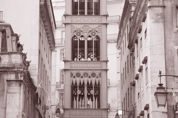 Santa Justa Elevador Lissabon Portugal Svart Och Vitt Sepia Tone — Stockfoto