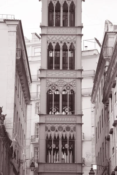 Santa Justa Elevador Лиссабон Португалия Black White Sepia Tone — стоковое фото