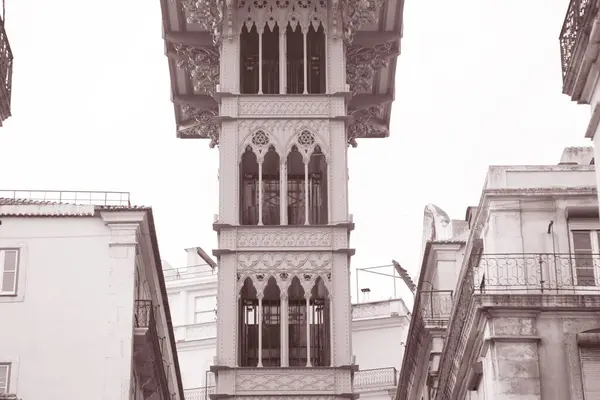 Santa Justa Elevador Lisbona Portogallo Bianco Nero Sepia Tone — Foto Stock