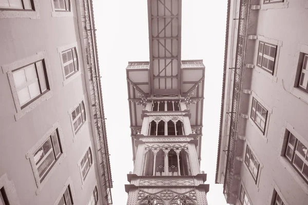 Santa Justa Elevador Lissabon Portugal Svart Och Vitt Sepia Tone — Stockfoto