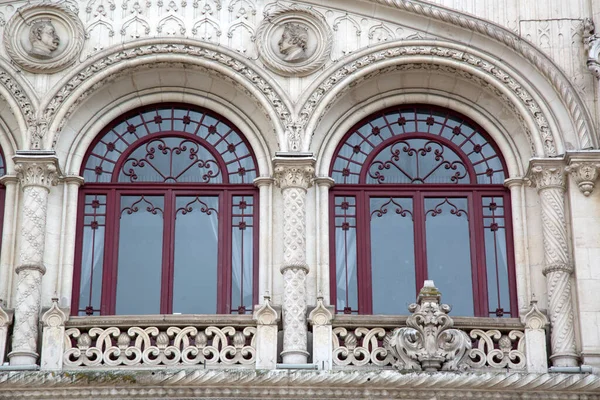 Dettaglio Sulla Facciata Della Stazione Ferroviaria Rossio Lisbona Portogallo Europa — Foto Stock