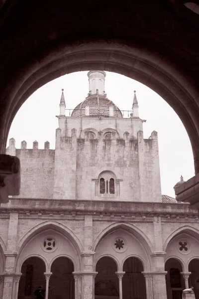 Velha Cathedral Church Coimbra Portugal Preto Branco Sepia Tone — Fotografia de Stock