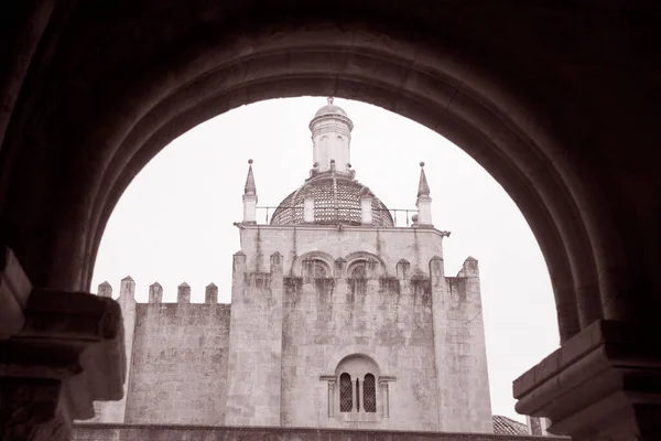 Kościół Katedralny Velha Coimbra Portugalia Kolorze Czarno Białym Sepia Tone — Zdjęcie stockowe