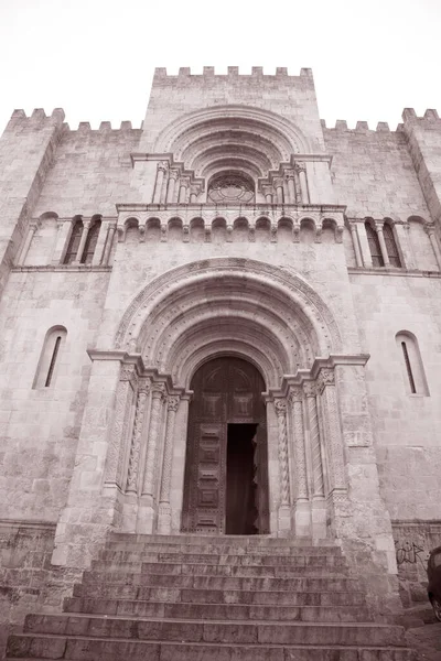 Velha Katedrali Kilisesi Coimbra Portekiz Siyah Beyaz Sepya Tonu — Stok fotoğraf