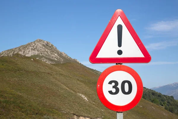 Red White Triangle Traffic Warning Sign Thirty Speed Limit — Stock Photo, Image