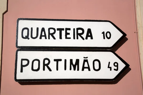 Quarteira Portimao Road Signpost Algarve Portugal — стокове фото