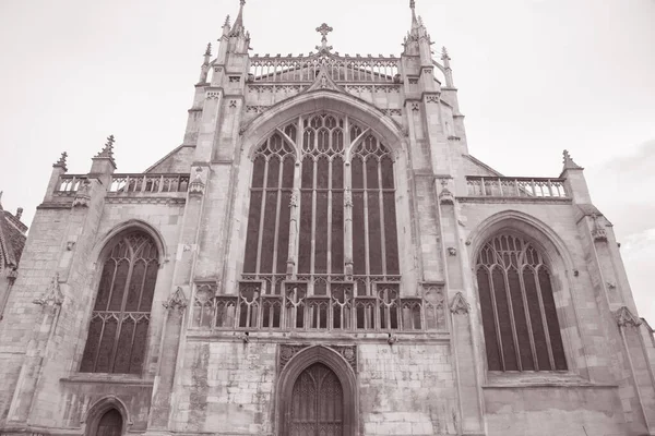 Fachada Catedral Gloucester Inglaterra Reino Unido Preto Branco Sepia Tone — Fotografia de Stock