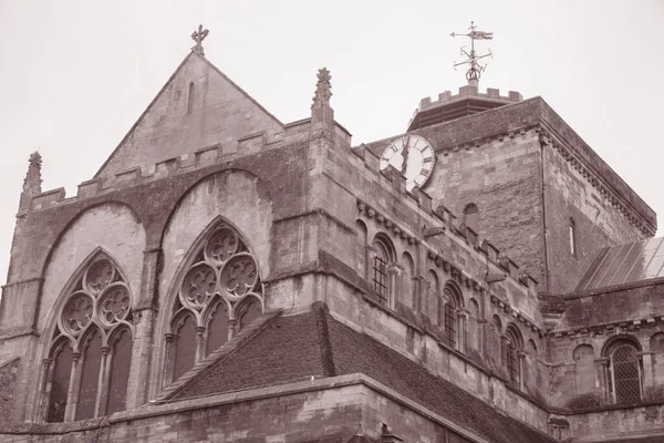 Церковь Аббатства Ромси Саутгемптон Англия Великобритания Black White Sepia Tone — стоковое фото