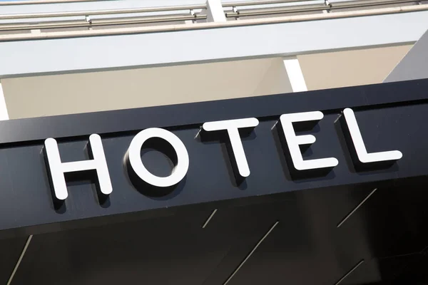Hotel Sign Sulla Facciata Dell Edificio Inclinazione Diagonale — Foto Stock