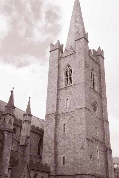 Patricks Cathedral Tower Dublin Ireland Black White Sepia Tone — стокове фото