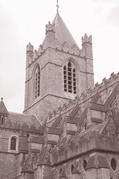 Tower Christ Church Cathedral Dublin Irlanda Preto Branco Sepia Tone — Fotografia de Stock