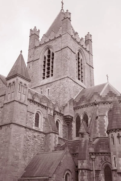 Christ Church Cathedral Dublin Ireland Black White Sepia Tone — стокове фото