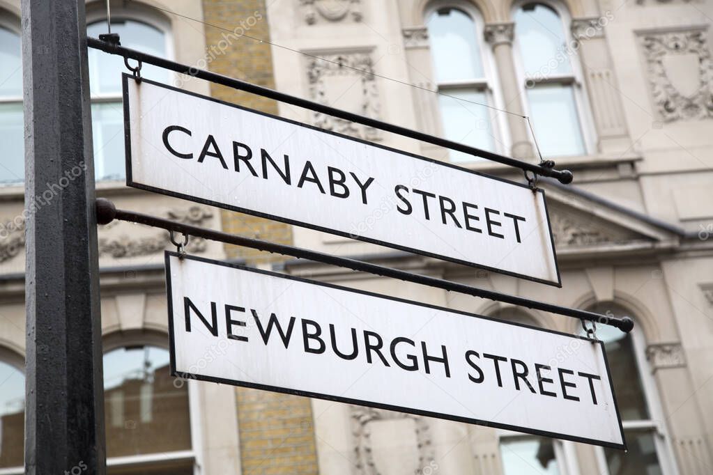 Carnaby and Newburgh Street Sign; London; England; UK