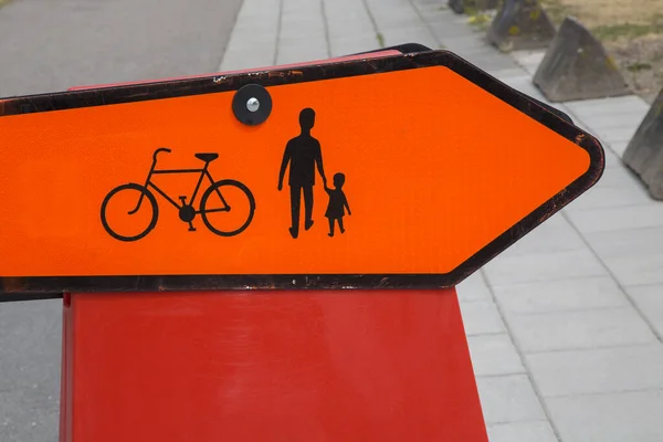 Orange Pedestrian Cycling Sign — Stock Photo, Image