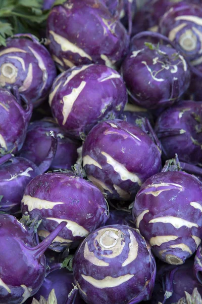 Close Van Purple Cabbage Achtergrond Marktkraam — Stockfoto