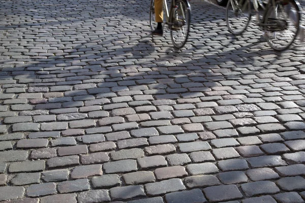 Cyclist Cobblestone Christianshavn Copenhagen Denmark — стокове фото