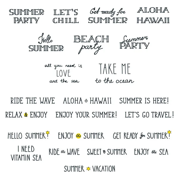 Conjunto Frases Inspiradoras Motivadoras Verano Mar Viajes Temas Vacaciones Tipografía — Archivo Imágenes Vectoriales