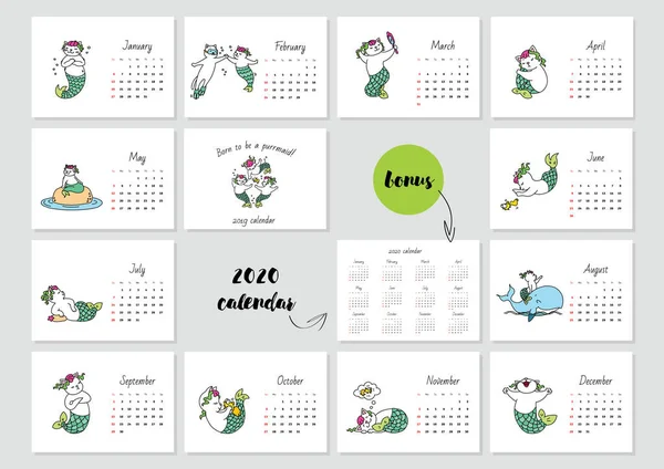 Nacido Para Ser Una Criada Calendario Mensual 2019 Plantilla Con — Archivo Imágenes Vectoriales