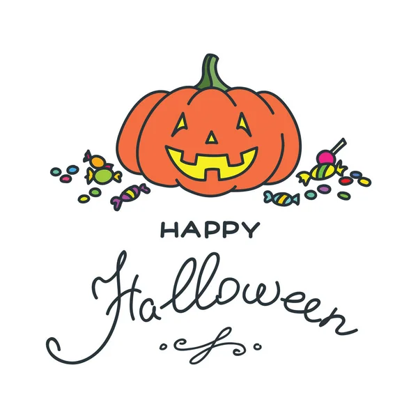 Buon Halloween Disegno Illustrazione Vettoriale Con Zucca Divertente Sfondo Bianco — Vettoriale Stock