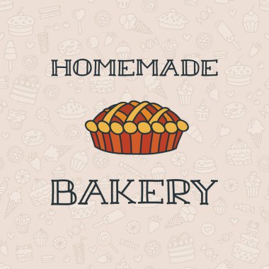 Ev yapımı ekmek. El yazısıyla yazılan yazı bir pasta tatlılar arka plan üzerinde gösterimi ile. Menü, logo veya el ilanı için kullanılabilir. 8 Eps vektör.