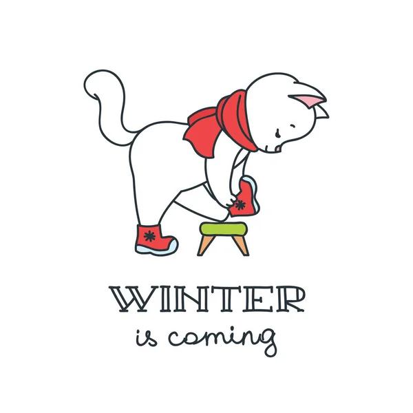 겨울은 따뜻한 부츠에 귀여운 고양이의 배경에 Eps — 스톡 벡터