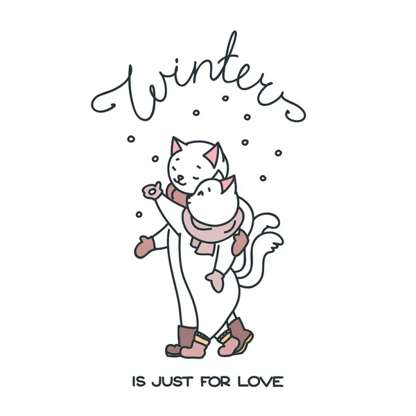Inverno Por Amor Casal Gato Bonito Amor Uma Caminhada Inverno —  Vetores de Stock