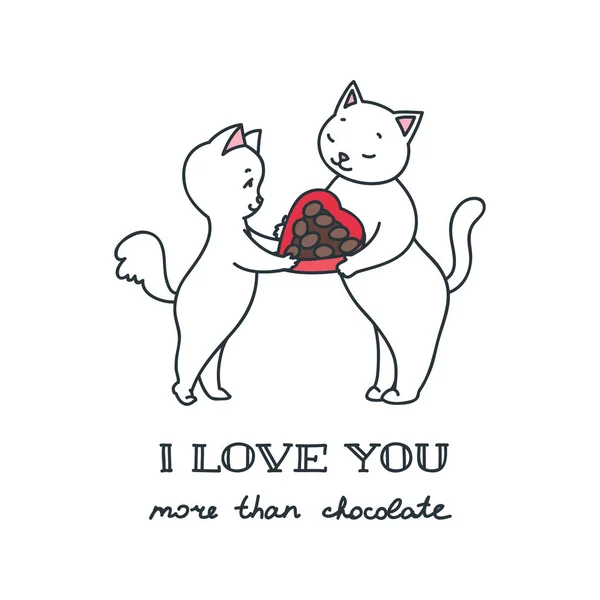 Aime Que Chocolat Illustration Mignon Couple Chat Blanc Peut Être — Image vectorielle