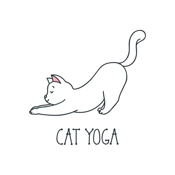 Kedi Yogası Beyaz Arka Planda Izole Germe Mutlu Beyaz Kedi — Stok Vektör