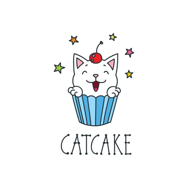 Catcake Kawaii Illustration Eines Niedlichen Katzen Cupcake Vektor Eps — Stockvektor