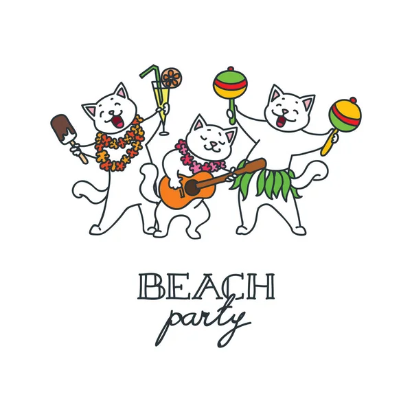 Beach Party Illustration Three Funny Cats Enjoying Beach Party Vector — Stock Vector