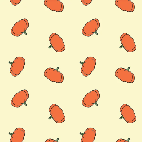 Fondo Sin Costuras Con Calabazas Naranjas Sobre Fondo Amarillo Claro — Vector de stock