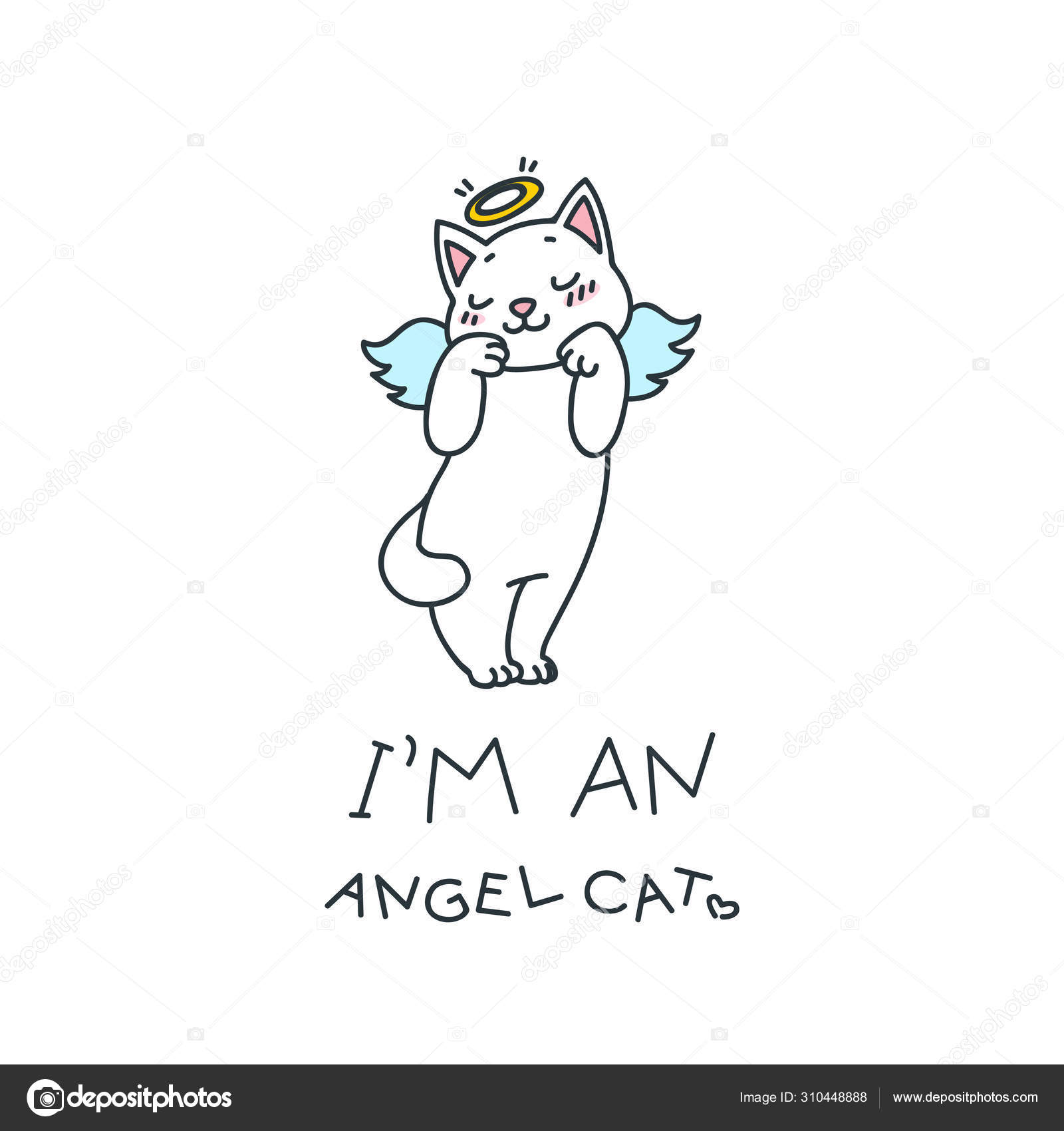 I'm Angel Cat Illustration Cute White Cat Angel Wings Vector Stock Vector Image by ©SlyBrowney