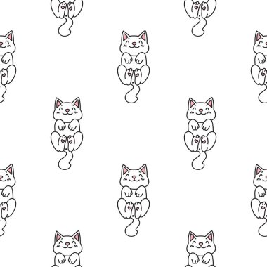 Beyaz arka plan üzerinde kawaii kedi yavruları ile dikişsiz desen. Vektör 8 Eps.