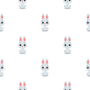 Beyaz arka planda sevimli tavşanlar olan kusursuz bir desen. Vektör illüstrasyonu 8 Eps.