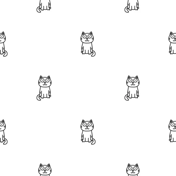 有趣的猫模式 黑恩白色无缝图案 白色背景的涂鸦猫 矢量8Eps — 图库矢量图片