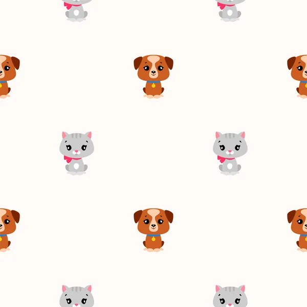Seamless Pattern Cute Puppies Kittens Cartoon Illustration Vector Eps — Stock Vector