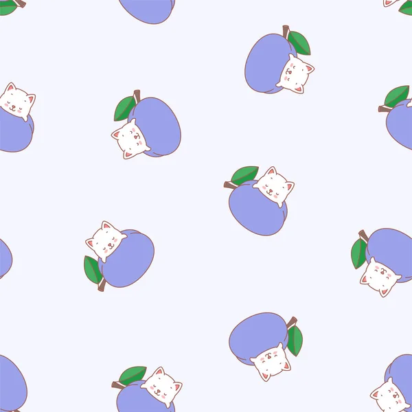 Modèle Prune Illustration Chatons Blancs Mignons Avec Des Prunes Sur — Image vectorielle