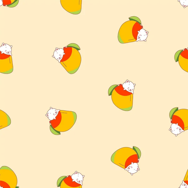 Patrón Mango Ilustración Lindos Gatitos Blancos Con Mangos Sobre Fondo — Archivo Imágenes Vectoriales