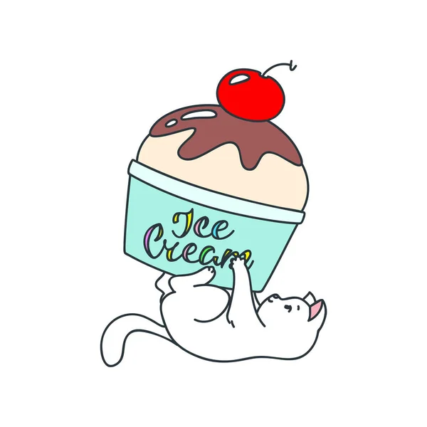 แมวน บไอศกร ภาพประกอบของแมวขาวท ความส ขเล วยไอศกร เวกเตอร Eps — ภาพเวกเตอร์สต็อก