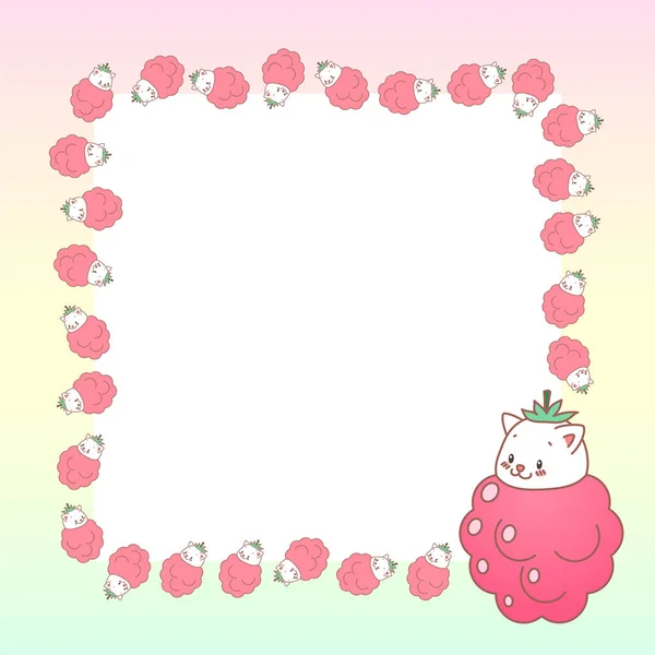 Modelo Página Notebook Kawaii Memo Pad Decorado Com Framboesa Gatinhos — Vetor de Stock