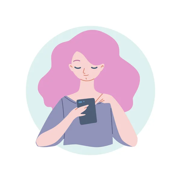 Una Chica Con Teléfono Ilustración Una Joven Mirando Teléfono Móvil — Vector de stock