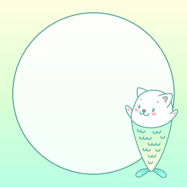 Kawaii Notizbuch Vorlage Illustration Einer Kleinen Katzennixe Auf Einem Pastellfarbenen — Stockvektor